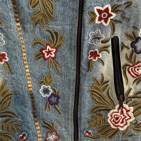 ARATTA NWT SMALL Embroidered Floral Denim Jacket - Blue - Picture 2 of 5